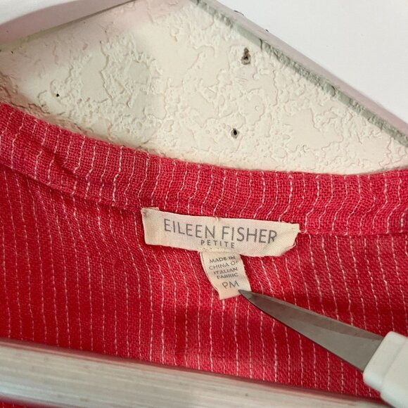 Eileen Fisher Petite Womens Crinkled Red Striped Linen Tunic Top PM Relaxed Fit - Picture 4 of 9